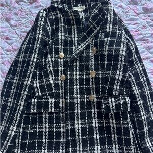Zara Black and White Checkered Pea Coat